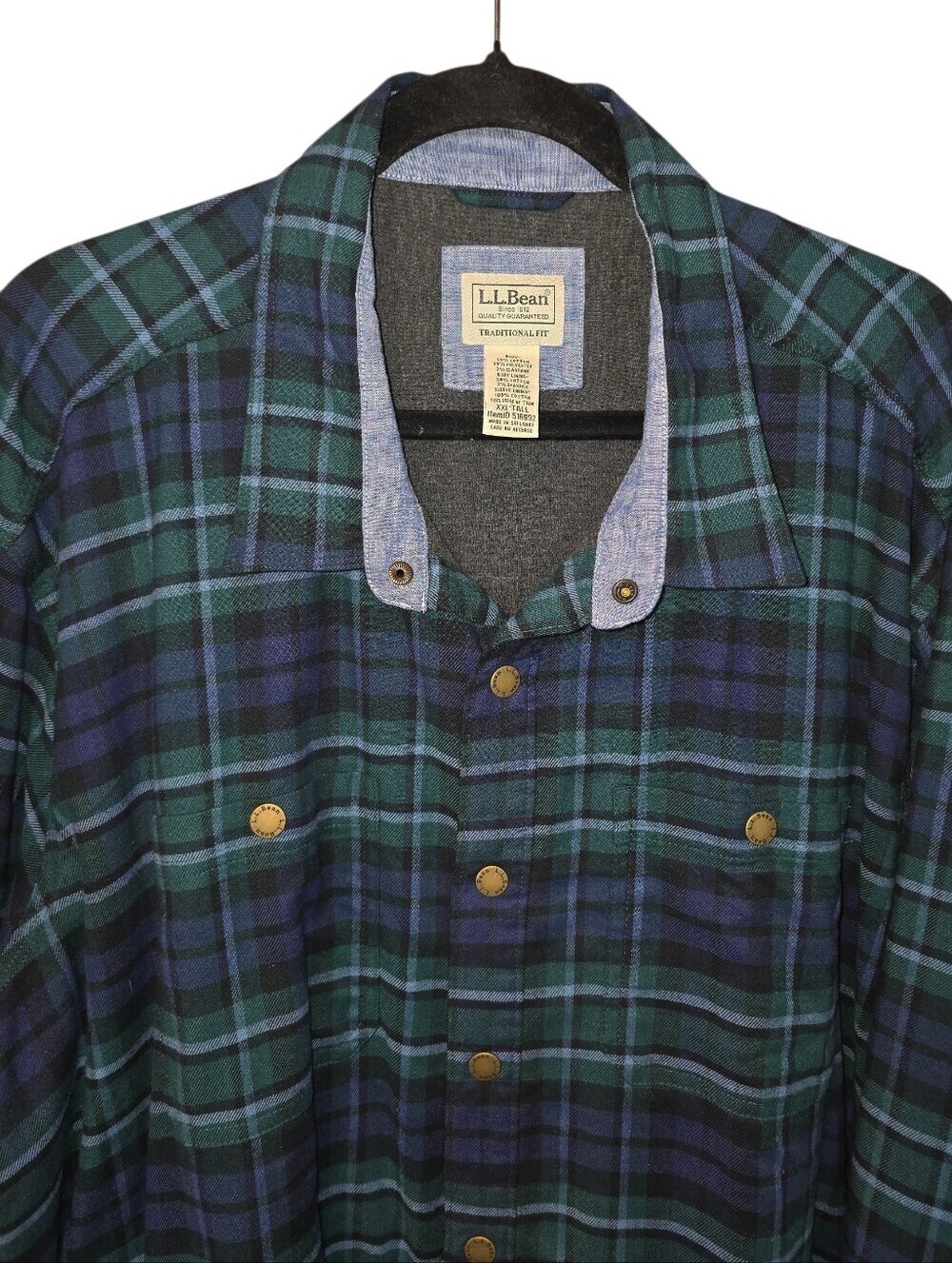L.L.Bean Plaid Shacket Shirt Jacket Blackwatch Plaid Snap Front Pockets XXL Tall - Picture 3 of 10